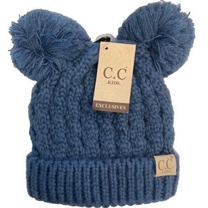 Kids C.C Double Pom Beanie Dark Denim